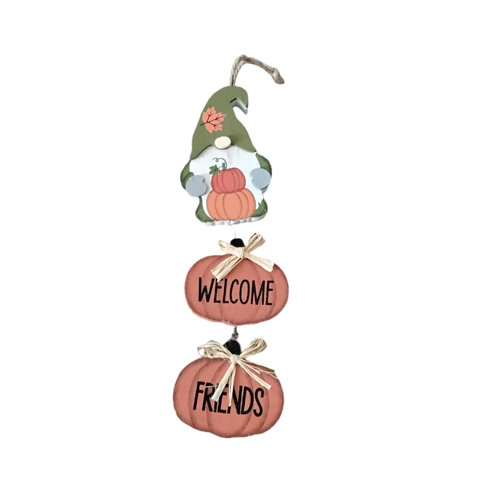 Fall Pumpkun And Gnome Welcome Sign Door Hanger